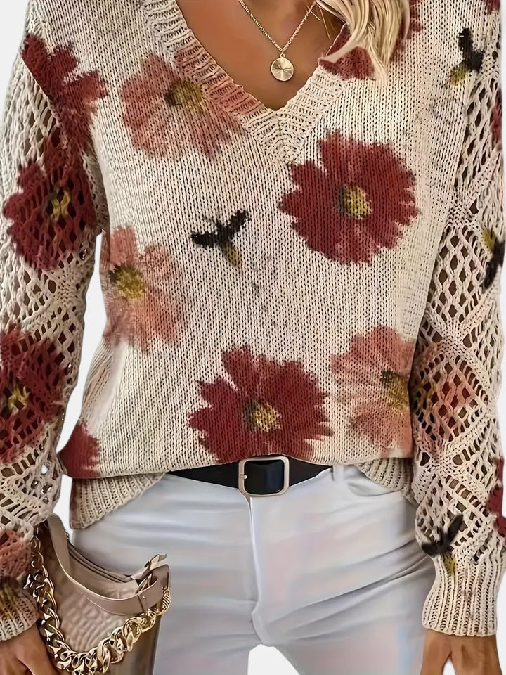 Amelie | Elegant Floral V-Neck Sweater