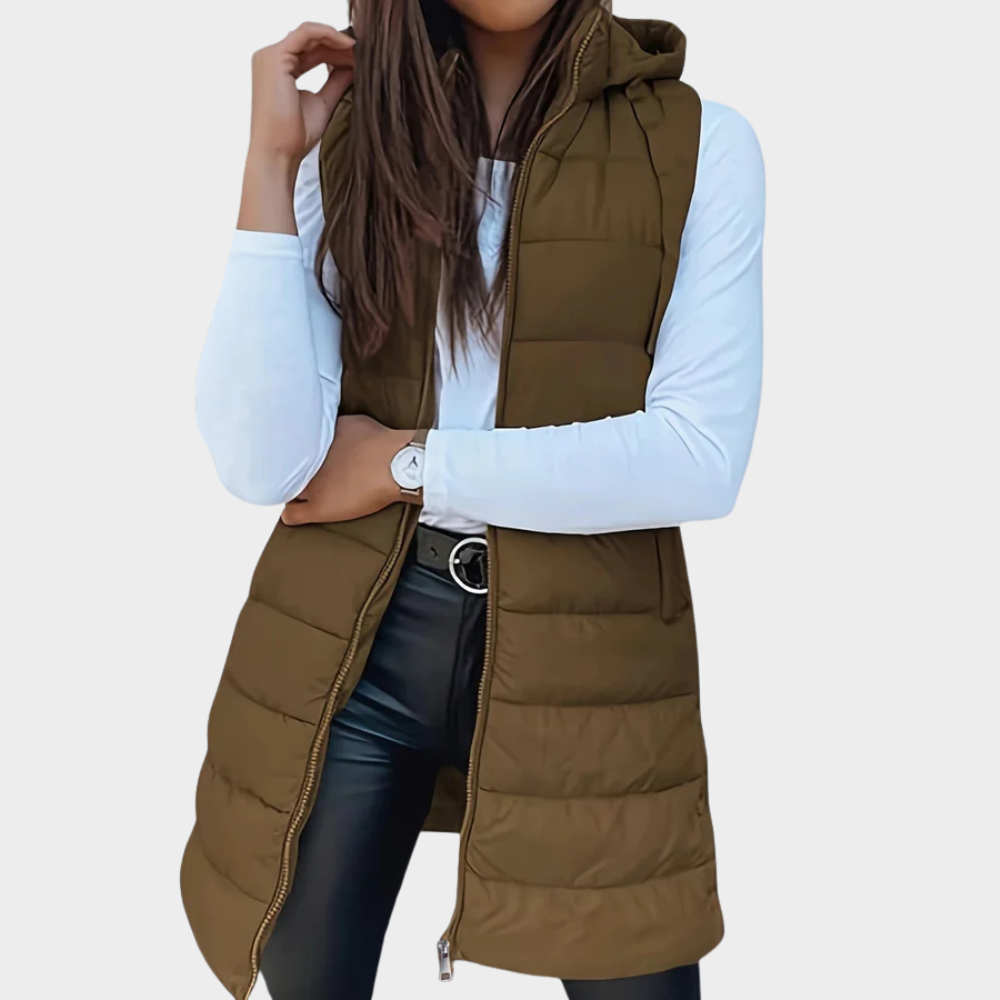 Sienna | Sleeveless Hood Long Puffer Vest
