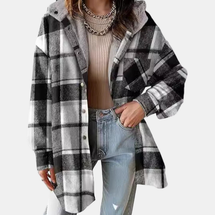 Cora | Relaxed Fit Hooded Plaid Jacket