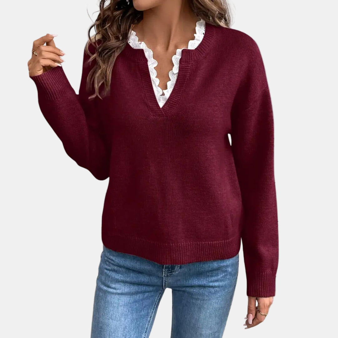 Rhea | Elegant Lace-Collared Sweater